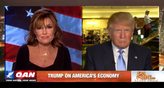 Don't look so glum, Donald. Source: One America News Network.